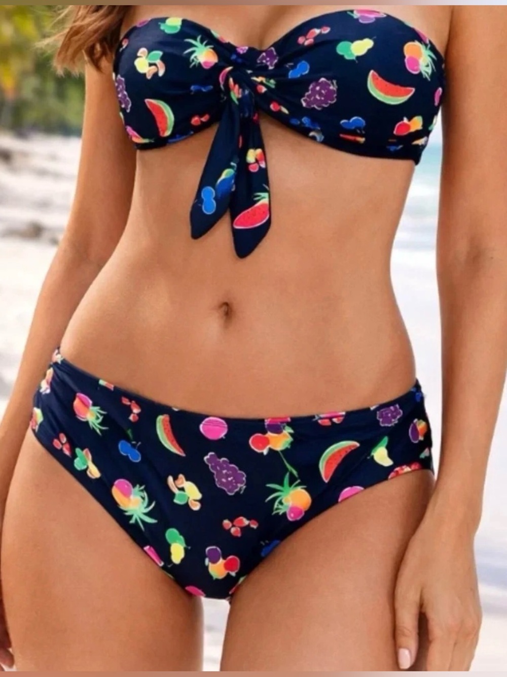 Kate Spade New York Women's Fruits Bandeau Ring Bikini Top & High-Cut Bottoms M
